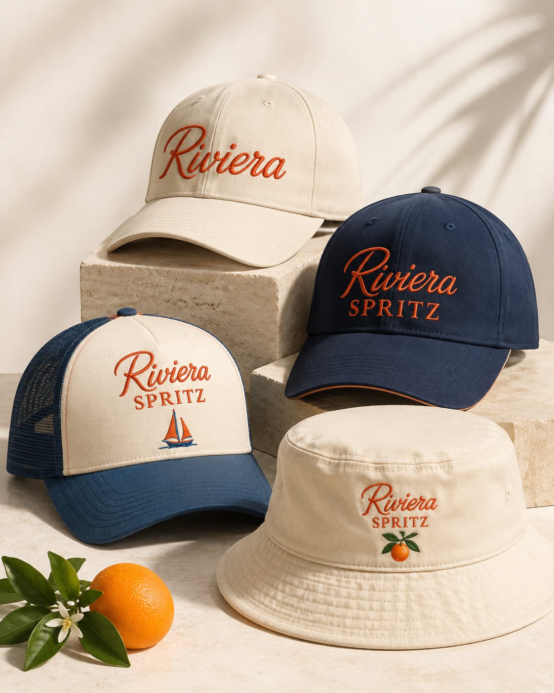 Cream and navy Riviera Spritz caps